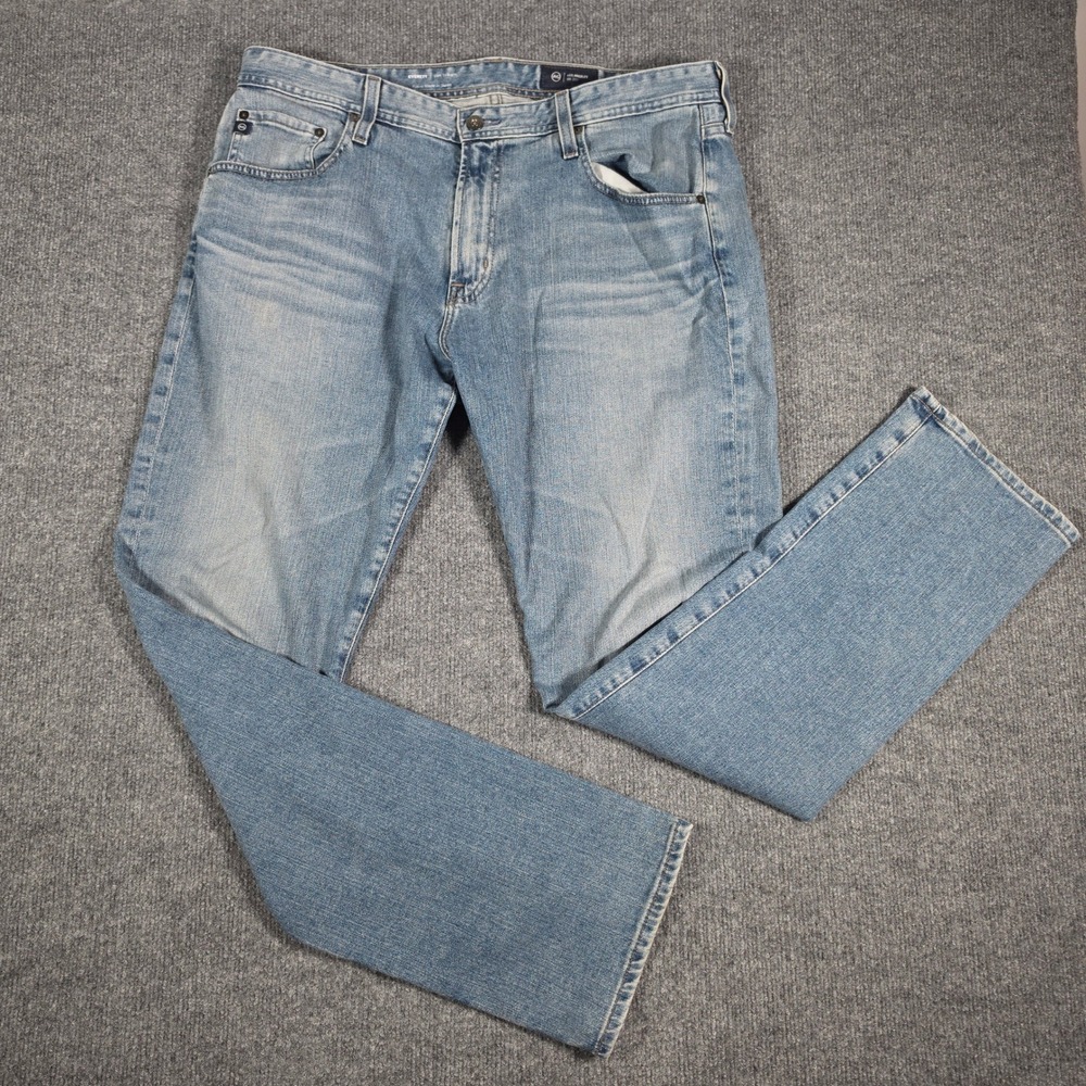 AG Adriano Goldschmied Everett Slim Straight Jeans Mens 36x32 Light Wash Blue